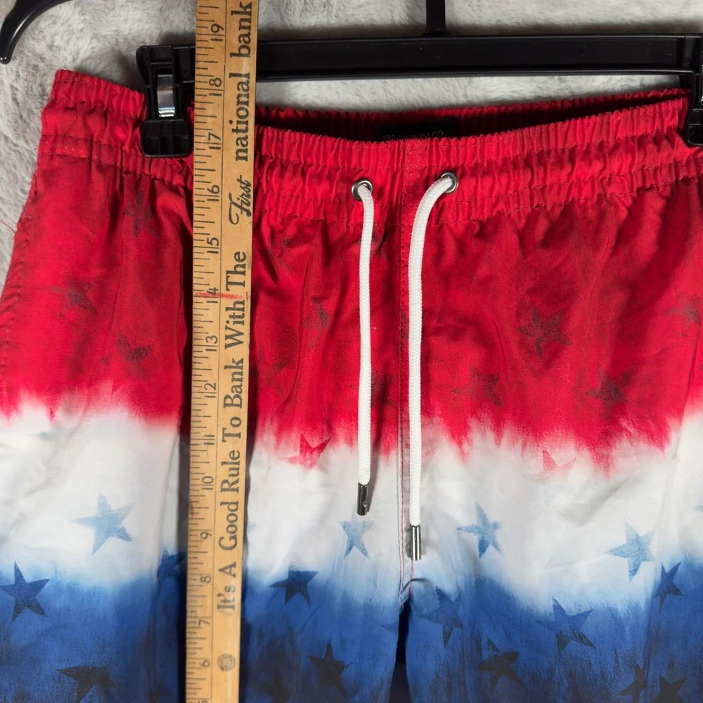 Surf‎ and Swim Co Mens Swim Trunks Shorts Red White Blue Stars Size L